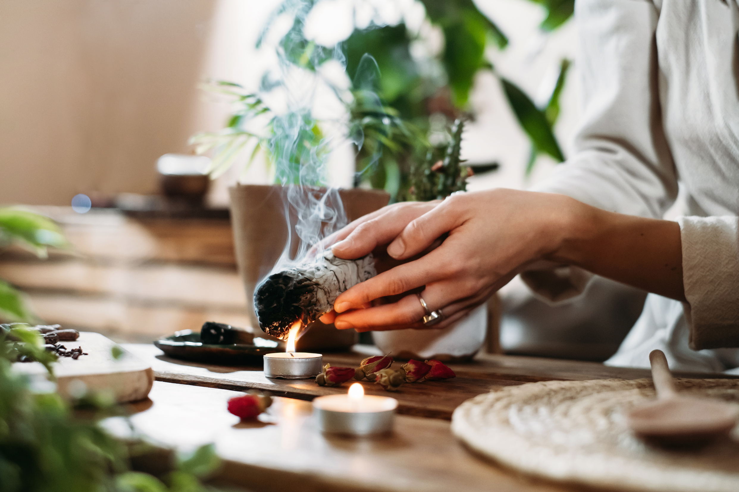 White Sage Burning for Ancient Spiritual Ritual